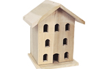 Wood Victorian birdhouse with eight openings across the front