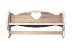 This towel bar with shelf has a heart carved out for charm and is great for any country style bathroom