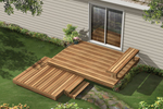 Two-level deck is all wood and includes a built-in bench
