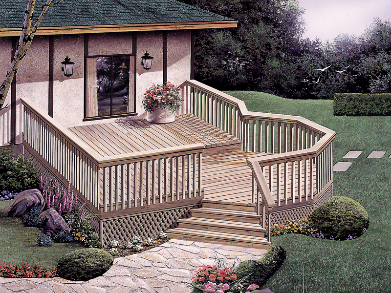 Wooden deck has a sunken area perfect for dining or relaxing
