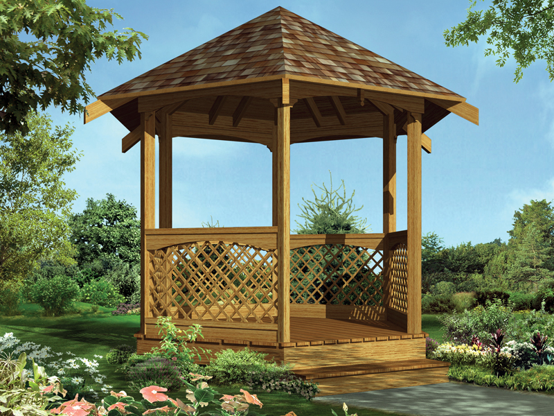 Traditional six-sided gazebo is the perfect style to match any house plan