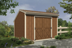 Salt box style storage shed with double front doors