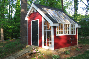Video Thumbnail of Stylish Garden Shed has a Rustic Exterior with Sleek Atrium Windows and a French Door Entry