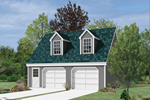 Classic Cape Cod style garage is topped with two large dormers