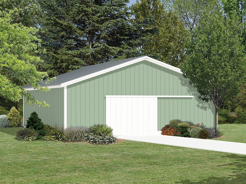Modest pole building design with front sliding door