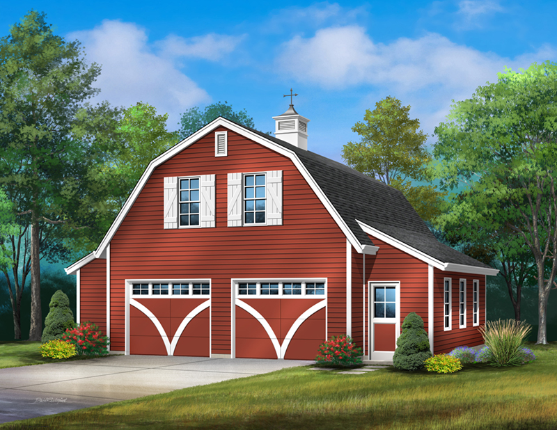 Building Plans Front of Home - Sadie Barn Style Loft Garage 059D-6109 | House Plans and More