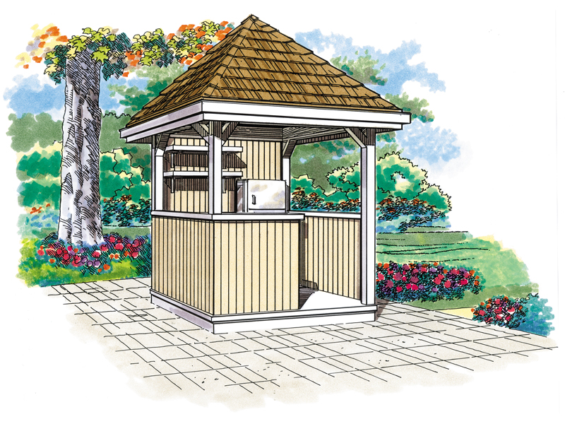 This summer pavillion is a terrific shaded spot for enjoying a beverage in the backyard