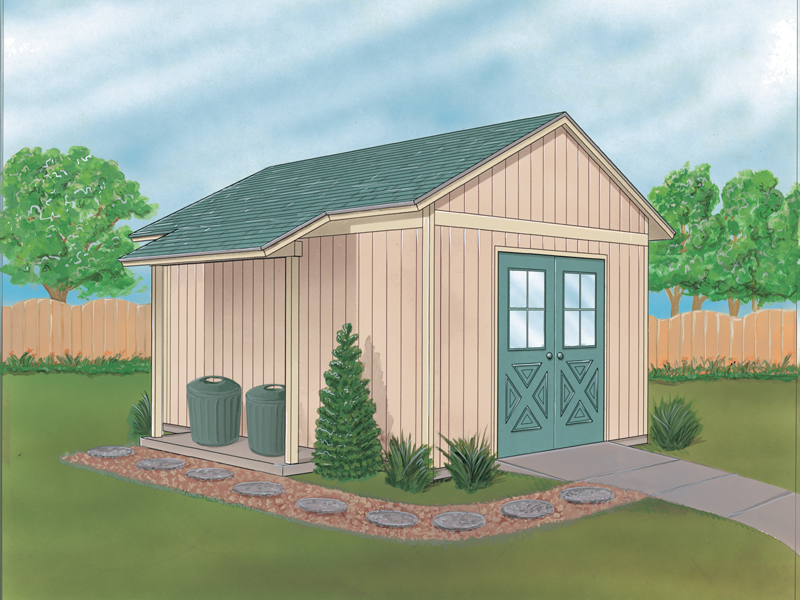 This yard and garden shed is the dieal style for many home plans and has a double door entry
