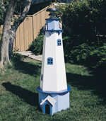 Painted wood lighthouse is a great backyard decoration