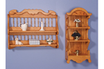 Two styles of collectible shelves provide a tall style with three shelves and a wide version with two shelves