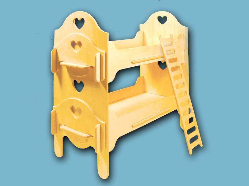 All wood doll bunk beds have cut out hearts for a charming look 
