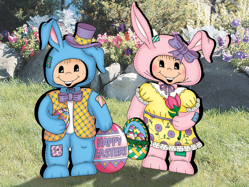 Easter dress-up darlings is a yard art pattern of two kids dressed in their Easter finest