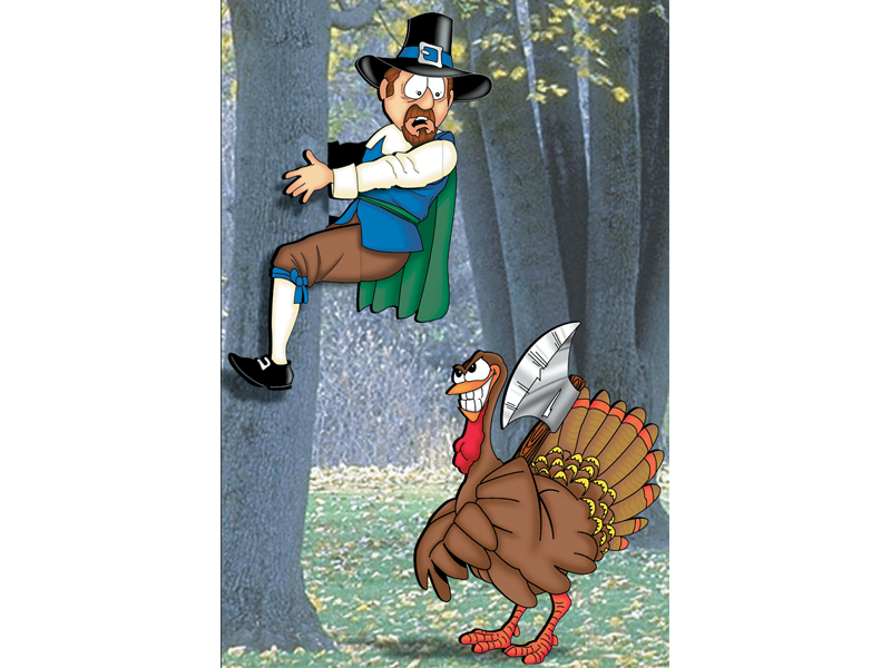 Terrorizing turket is a cute Thanksgiving scene perfect if you have a large tree