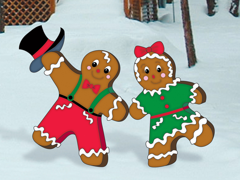 Dancing gingerbread man and woman add light-hearted holiday appeal to your yard